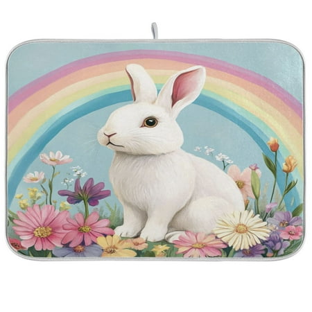 

Kitchen Drying Mat 16x18In Drying Dish Mat Dish Drying Mats Kitchen Countertop Multi-Function Drain Drying Mat Kitchen Table Rainbow Flower Rabbit