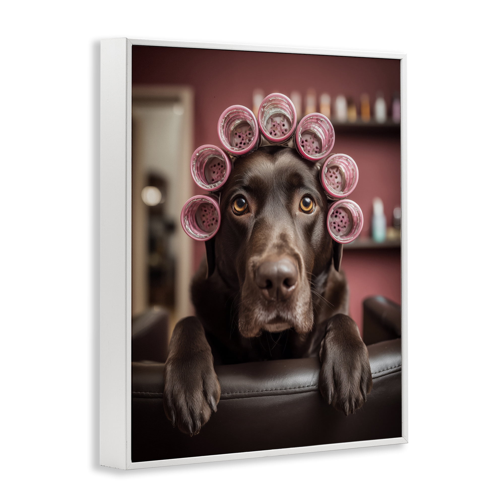 Stupell Industries Dog at Salon with Curlers White Framed Giclee Art, design by Scott Stulberg