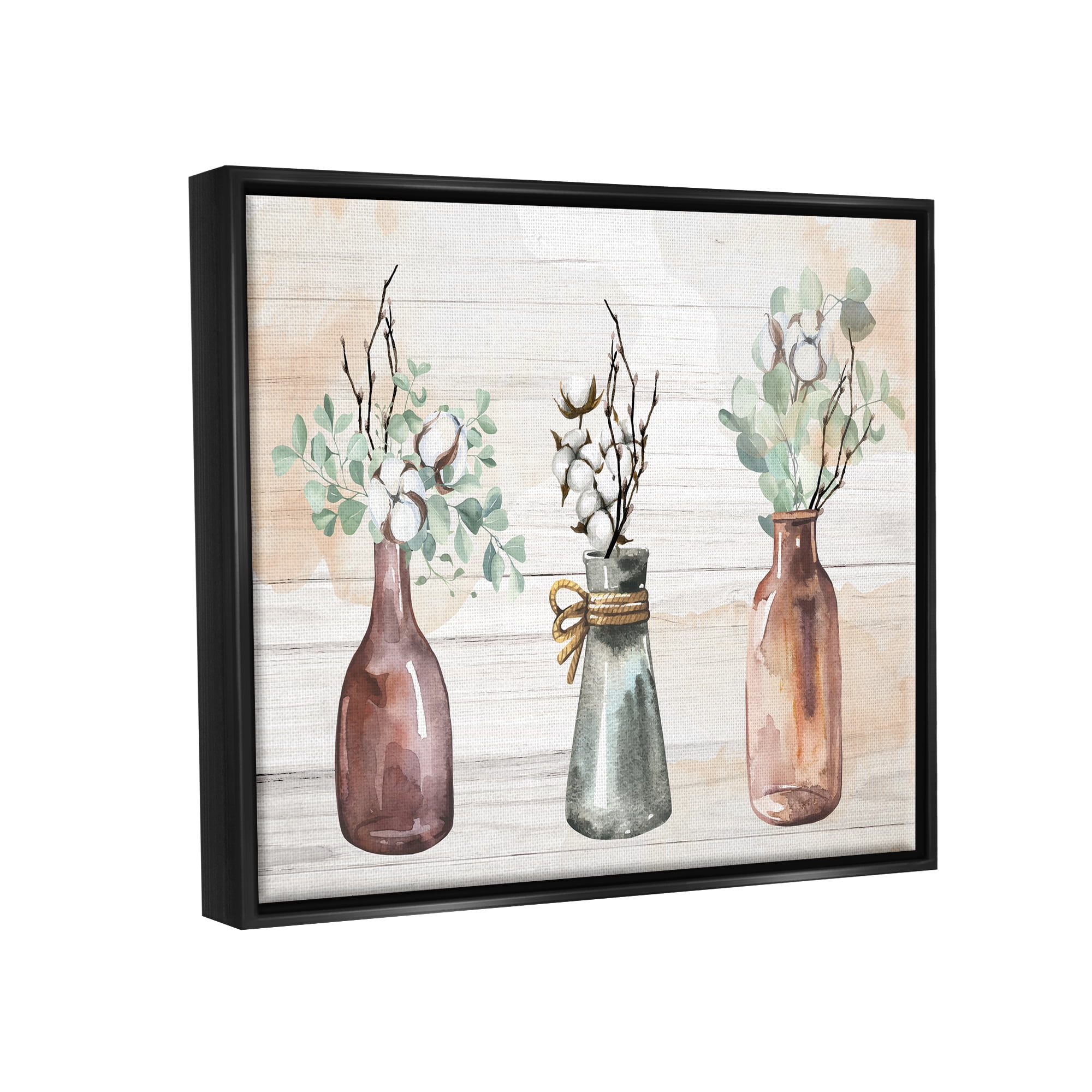Stupell Country Herbs Vase Arrangement Botanical & Floral Painting Black Floater Framed Art Print Wall Art