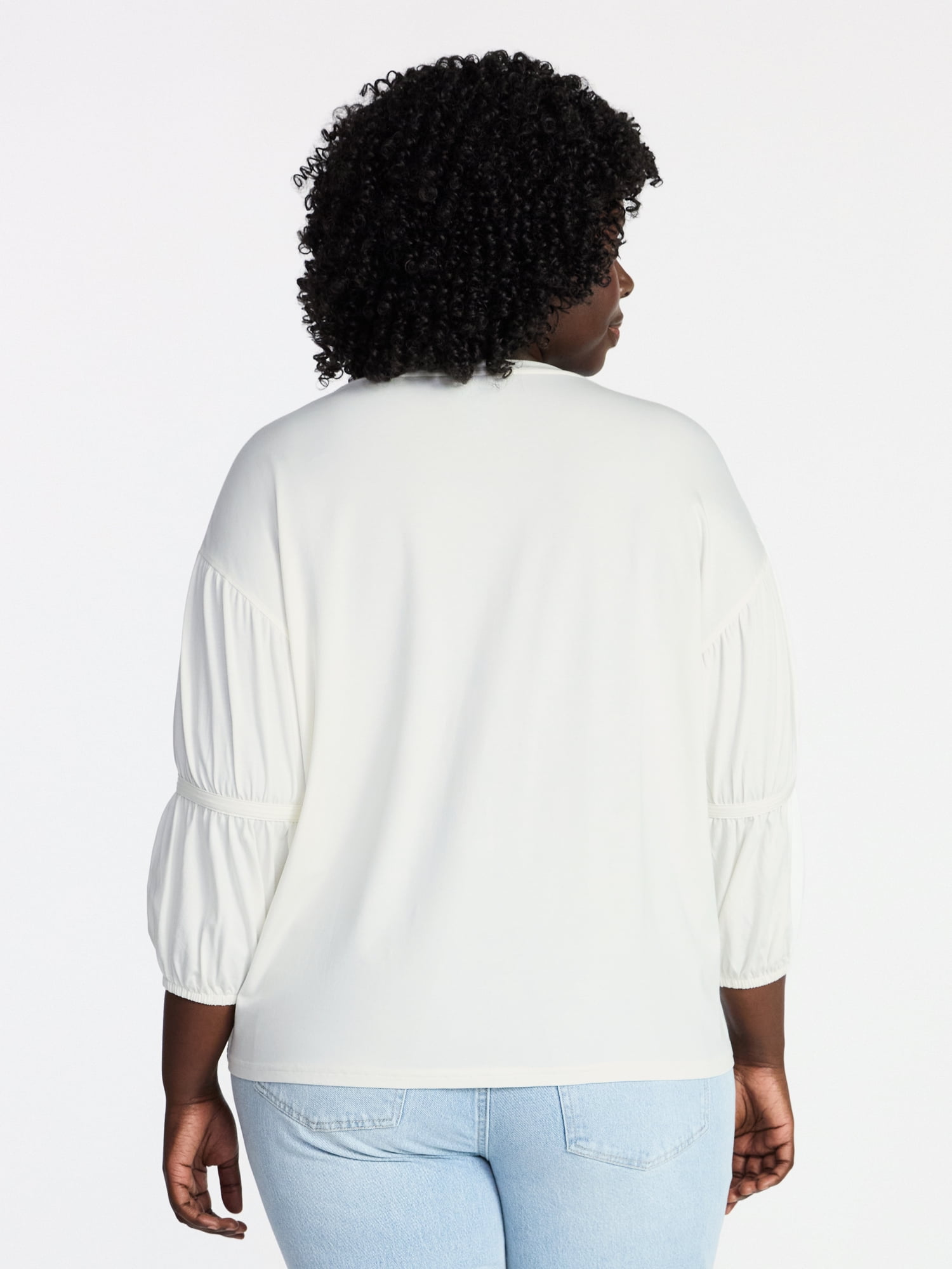Terra & Sky Women's Plus Size Double Blouson Top with 3/4-Length Sleeves, Sizes 0X-5X