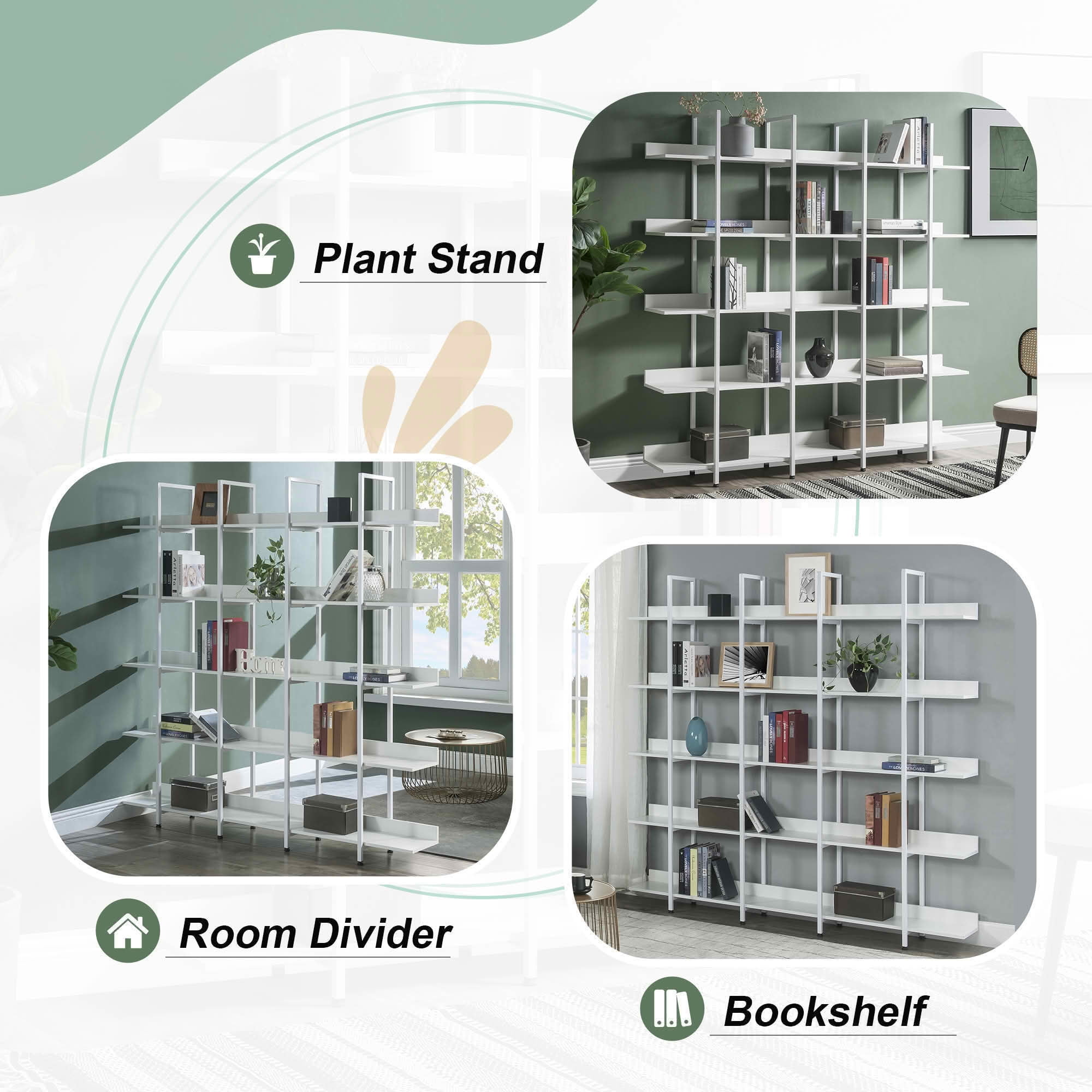 MAYEERTY 5 Tier Bookcase, Vintage Industrial Style Metal Frame MDF Board, Home Office Open Shelf