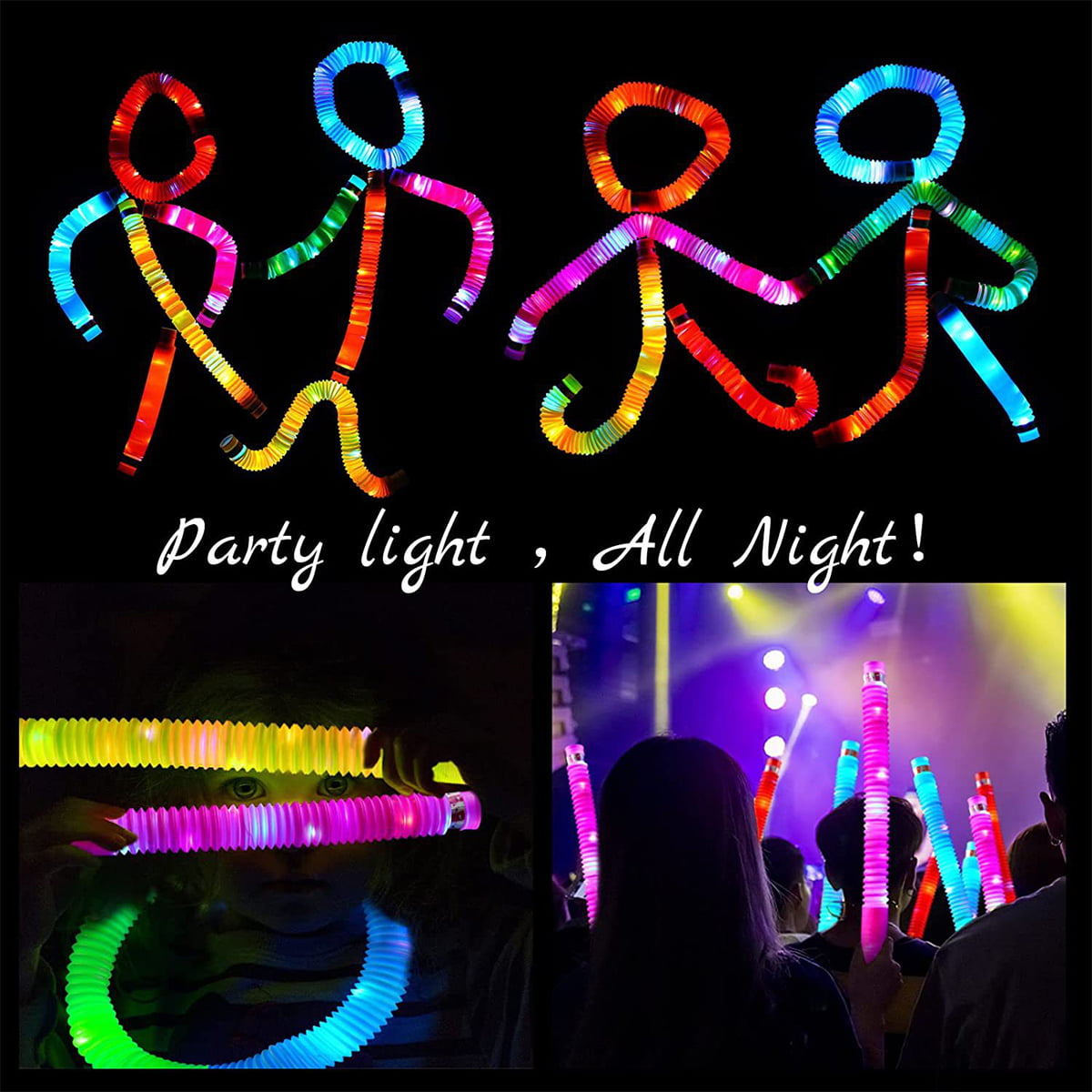 Party Spot! 24 Pack Light Up Pop Tubes, Glow In The Dark Party Supplies,  Glow Sticks Toddler Sensory Toys, Birthday Party Favors Stocking Stuffers