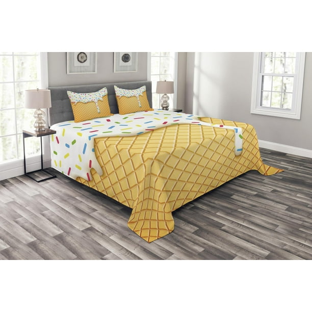 Food Bedspread Set Cartoon Like Image Of And Melting Ice Cream Cones Colored Sprinkles Artistic Print Decorative Quilted Coverlet With Pillow Shams Included Multicolor By Ambesonne Com Decorative Quilted Coverlet Set, Ice Cream Sprinkles Bedding