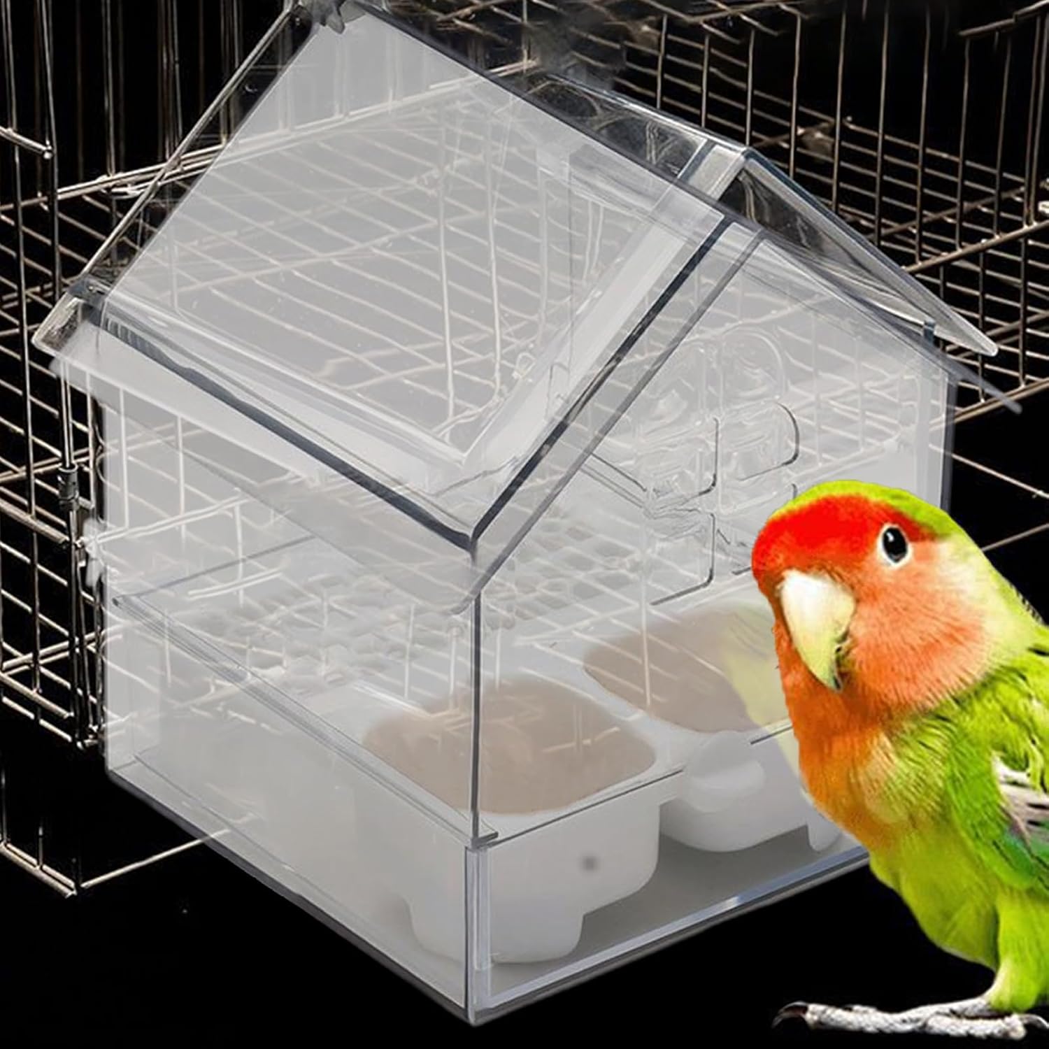 Pull-Out External Parrot Feeder – Hanging Wild Bird Seed with Squirrel Proof Tray & Transparent Bird Bath Tub​
