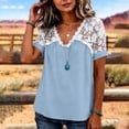thumbnail image 6 of hlysgo Women's Lace V-Neck T-Shirts Short Sleeve Loose Fitting Tunic Basic Tops Summer Lightweight Shirts Blue,S, 6 of 6