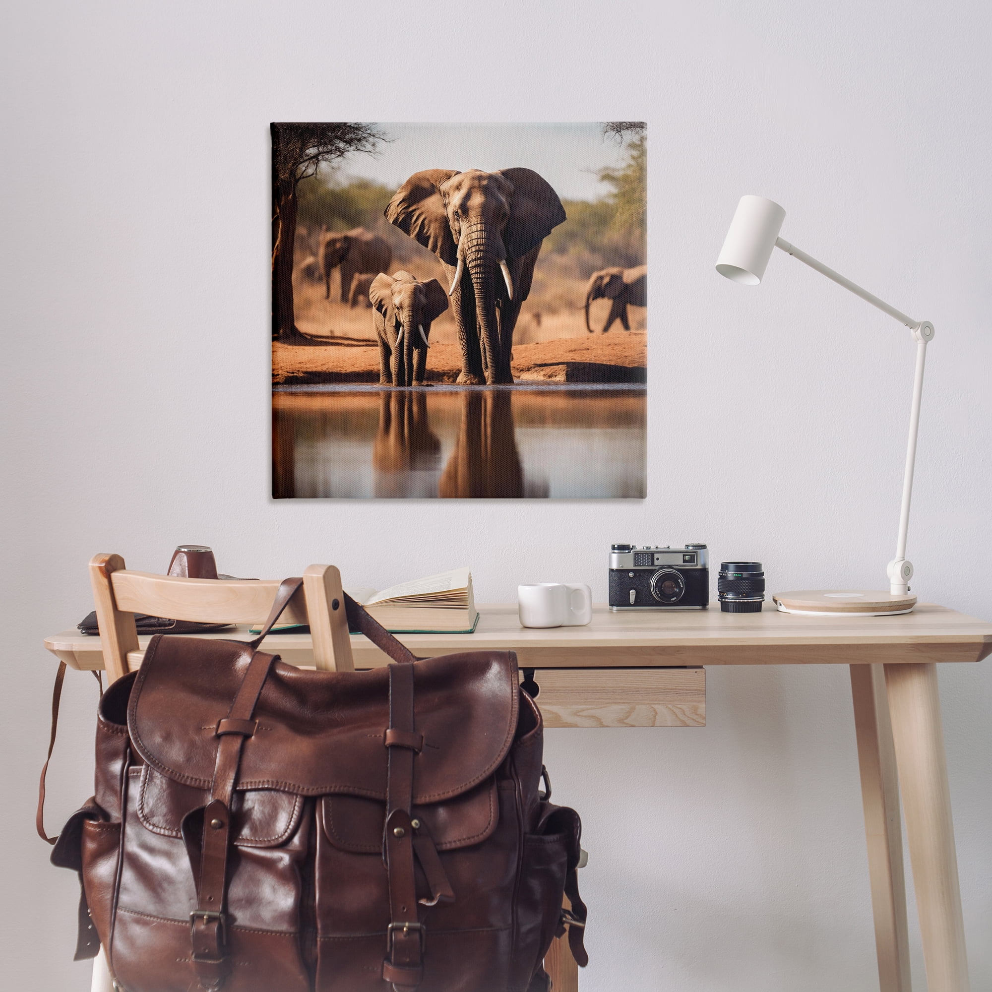 Stupell Industries Elephant & Calf at Waterhole Animals Photography Wrapped Canvas Art Print Wall Art, 36 x 36