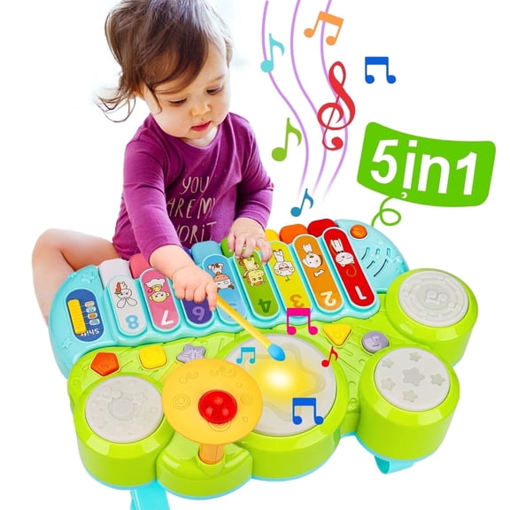 ToyM Baby Musical Toys 3 in 1 Piano Keyboard Xylophone Drum Set for 1 Year Old Girls Boys Toy Age 2 Music Instrument Learning Toys Toddlers 1-3 0-2 First Birthday Gift Infant Baby Toys 6 9 12 18 Mon