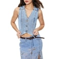 thumbnail image 3 of Women'S Denim Vest Sleeveless V Neck Jean Vest Top Button Down Crop Waistcoat Vest Blue S, 3 of 9