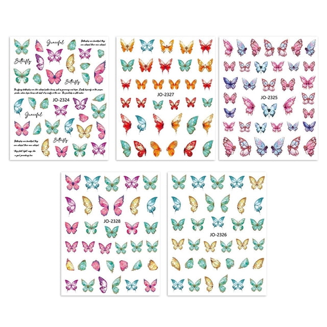 10 hojas de pegatinas de mariposa para decoración de uñas, diseño autoadhesivo, puntas de manicura, decoración de uñas para mujeres y niñas