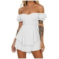 thumbnail image 3 of Feancey Women's Off Shoulder Rompers Dressy Casual Jumpsuits Ruffle Summer One Piece Shorts Trendy 2025 Clothes Limited Time Sales Today White XL, 3 of 10