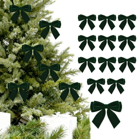 Velvet Bows 12PCS, 5.91×5.91×1.57in Decorative Accents for Holiday Decor Flock Fabric Ornaments Festive Tree & Window Embellishments for Seasonal Celebrations(Green) Velvet Bows 12PCS, 5.91×5.91×1.57in Decorative Accents for Holiday Decor Flock Fabric Ornaments Festive Tree & Window Embellishments for Seasonal Celebrations(Green)