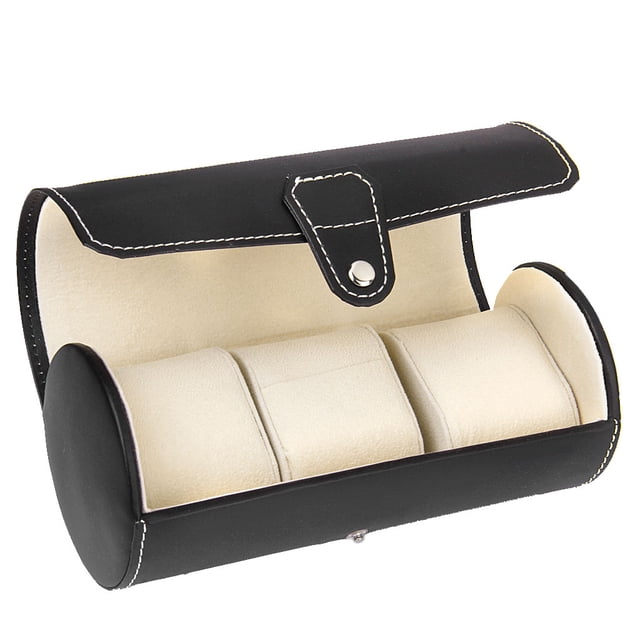 Caja de almacenamiento Sunnimix Cilindro para 3 relojes de cuero PU Negro