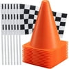 Bedwina Traffic Cones and Racing Checkered Flags Set Race Car Theme Party Supplies, 24-Pack