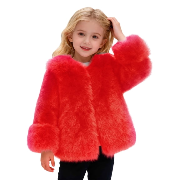 RUTAYY Children Girls Jacket Warm Winter Thickened Long Sleeve Solid Color Fuzzy Soft Comfortable Outerwear Versatile Travel Coat