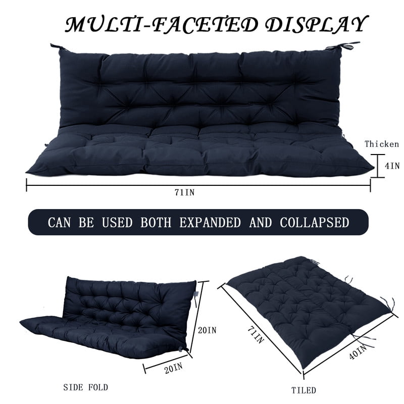 Outdoor Cushions for Patio Furniture, 4" Thick Waterproof Porch Swing Cushions Replacement with Backrest, 2-3 Seater Bench Cushion（Navy blue,40*40in）