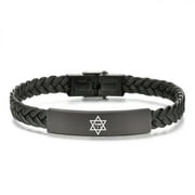 DAILYDOLLARS Dainty Black Chai Amulet Mogen David Star Men's Leather Bracelet Kabbalah Judaica Star of David Religious Symbols Jewish Jewelry for Protection, 8.26 Inch