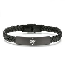 Dainty Black Chai Amulet Mogen David Star Men's Leather Bracelet Kabbalah Judaica Star of David Religious Symbols Jewish Jewelry for Protection, 8.26 Inch