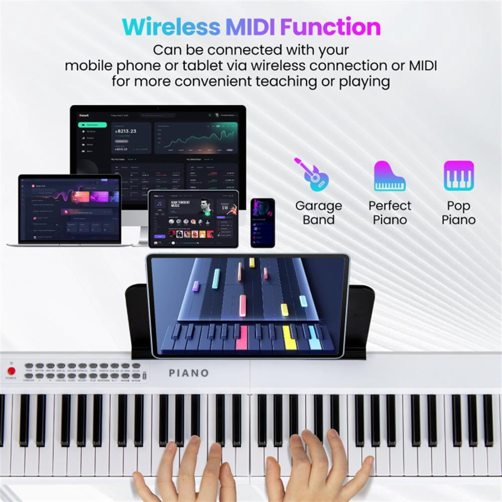 GVN Piano,88 Key Foldable Electric Keyboard Piano with Wireless MIDI and Dual Speakers-White