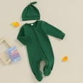 thumbnail image 4 of Ruyang New Born Baby Boys Footie Romper Sets Unisex Solid Color Long Sleeve Zipper Jumpsuit with Beanie 2Pcs Outfits, 4 of 8