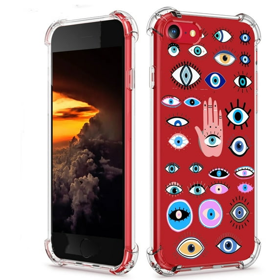 Evil Eyes Collage Clear Case for iPhone 7/8/SE,Aesthetic Art Design Case for Men Women,Unique Soft Transparent TPU Bumper Case Cover
