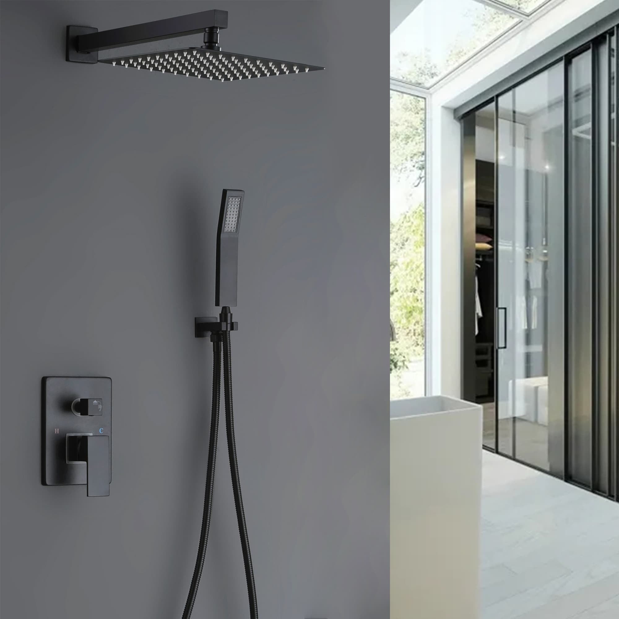 Industrial Style Wall-Mounted Shower System 3-Function in Gold/Black