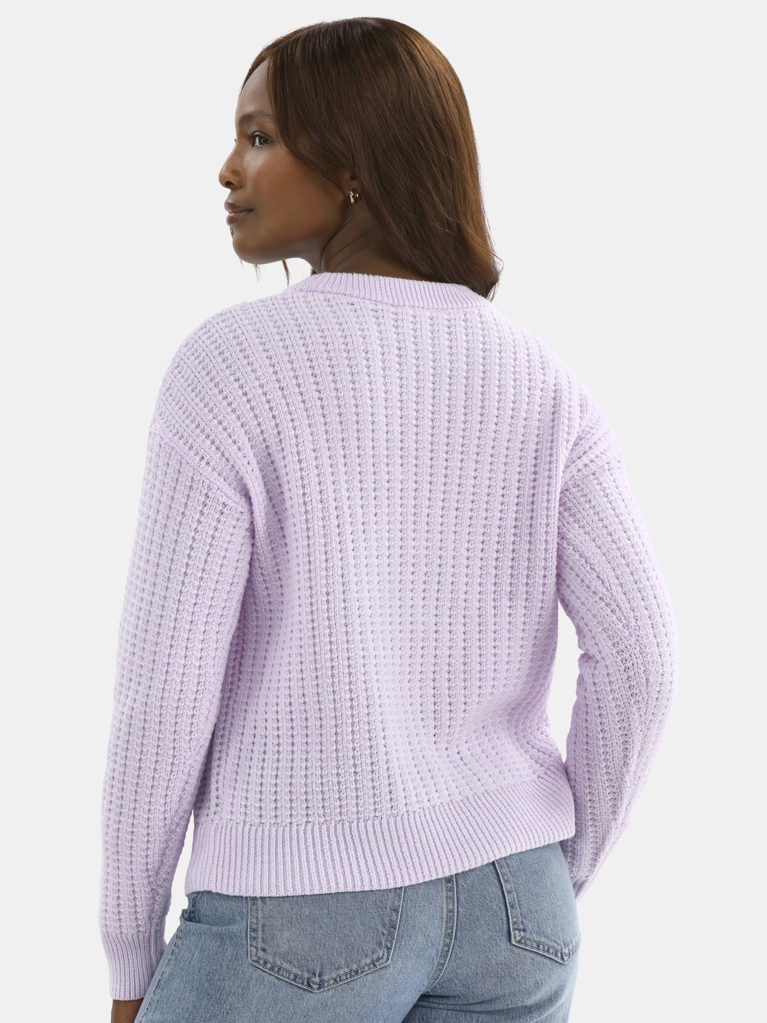 Time and Tru Women's and Women’s Plus Textured Stitch Sweater, Midweight, Sizes XS-4X
