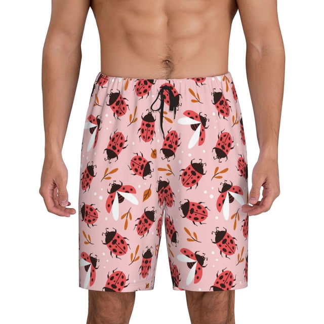 Balery Cute Ladybugs 1 Pantalones cortos de pijama de punto de algodón para hombre con cinturilla y bolsillos-Large