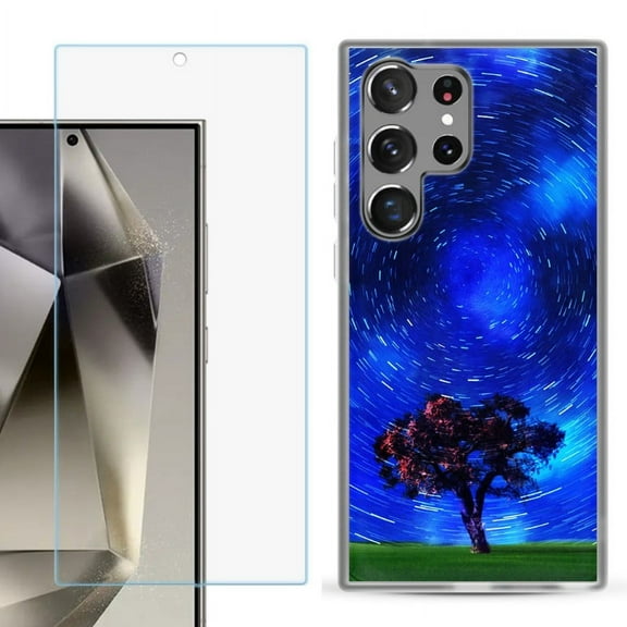 OneToughShield ® Compatible with Samsung Galaxy S24 Ultra, Shockproof Phone Case, with Tempered Glass Screen Protector - Star Trails Tree
