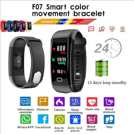 F07 Waterproof IP68 Blood Pressure Oxygen Heart Rate Monitor Fitness Tracker Sports Smart Bracelet (Best Price Heart Rate Monitor)