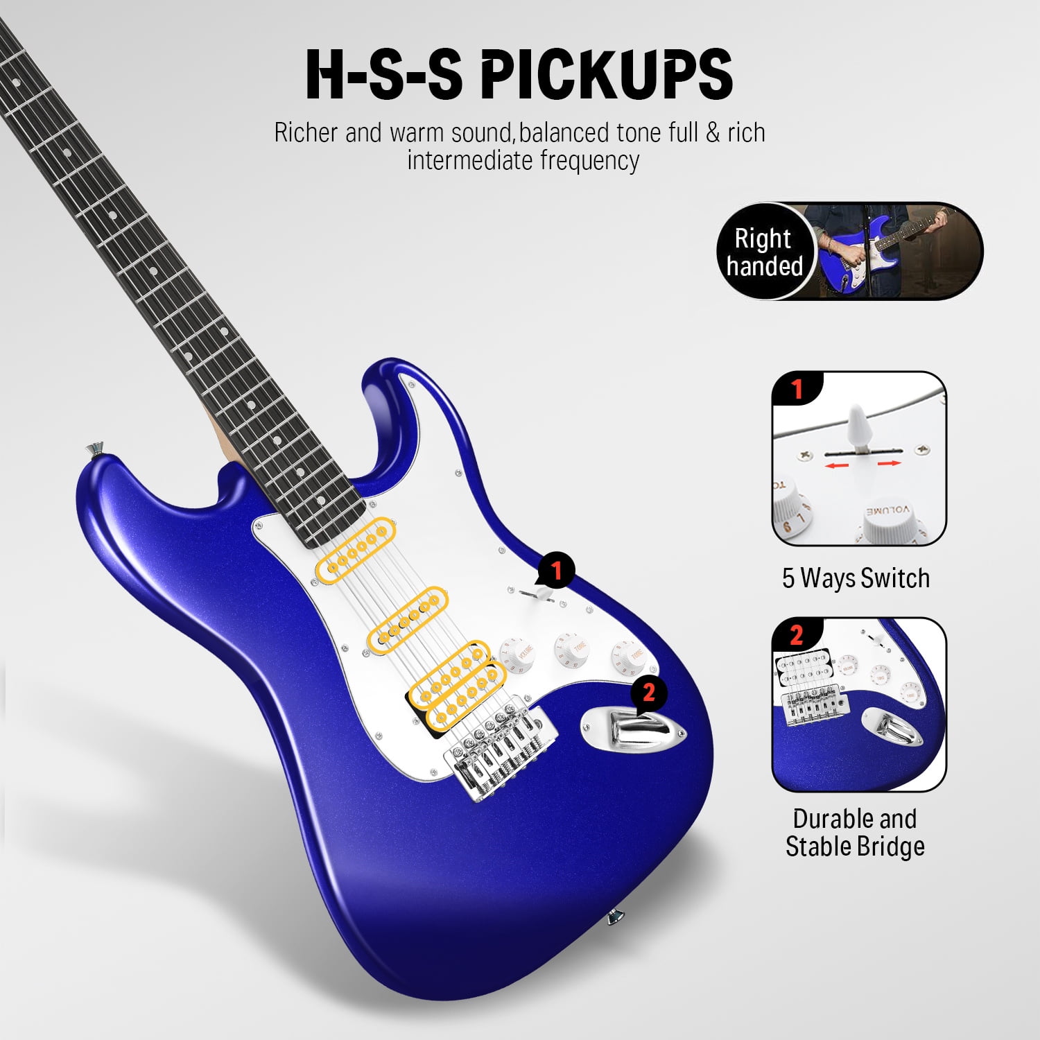 Donner Electric Guitar 11-Pieces 39" Beginner Solid Body with Kits Amplifier, Bag, Digital Tuner, Capo, Strap, String,Cable, Picks, Sapphire Blue