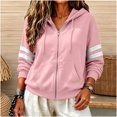 thumbnail image 2 of LUVDA Stripe Sleeve Zip Up Hoodie for Women Athletic Sweatshirt with Kangaroo Pocket Casual Loose Fit Top, 2 of 7