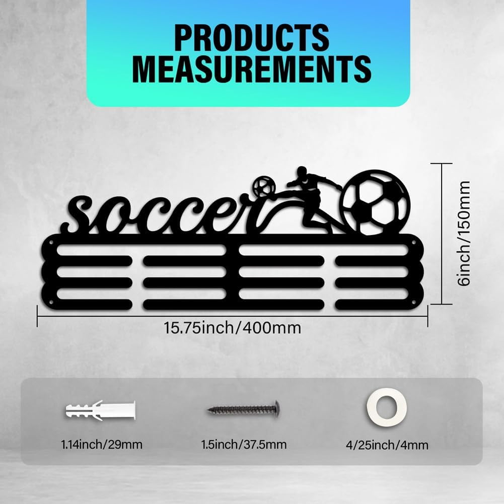 PH Soccer Medal Hanger Football Medal Display Sports Ribbon Holder Ball Competition Medal Holder Medals Display Awards Medal Rack Wall Mount Tiered Medal Hook for Athletes Competition Black DIY