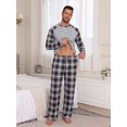 thumbnail image 4 of GIRUNS Men's Pajamas Set Long Sleeve Sleepwear Soft Loungewear Pants Pjs Sets with Pockets Black White Plaid 2XL, 4 of 7