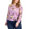 thumbnail image 1 of Love, Fire Trendy Plus Size Long-Sleeved Printed Mesh Top, Purple, 1X, 1 of 1