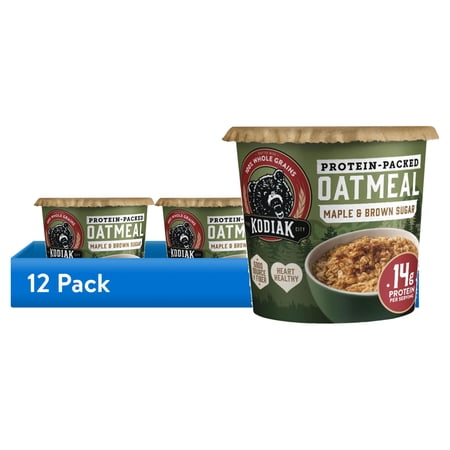 (12 pack) Kodiak Protein-Packed Instant Oatmeal Power Cup Maple Brown Sugar, 2.12 oz, 2