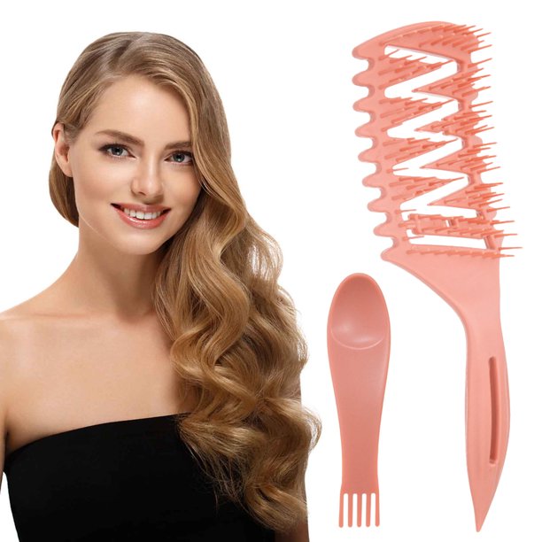 Fiudx Ofertas relampago Peine hueco en mango largo, peine de masaje para la cabeza, peine para cabello esponjoso, peine para cabello rizado, peine de cola puntiaguda multifuncional en limpiador en fo