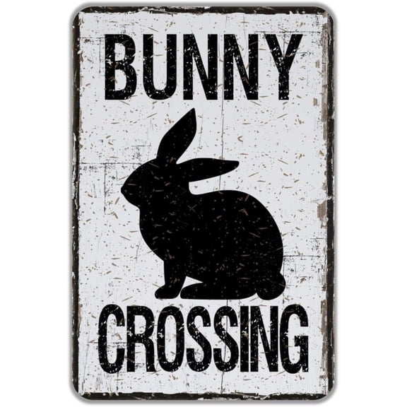 Retro Metal Tin Sign Bunny Crossing Farm Animal Vintage Wall Decor Plaque 8 x 12 Inch for Bar Pub Cafe Farm Room Office