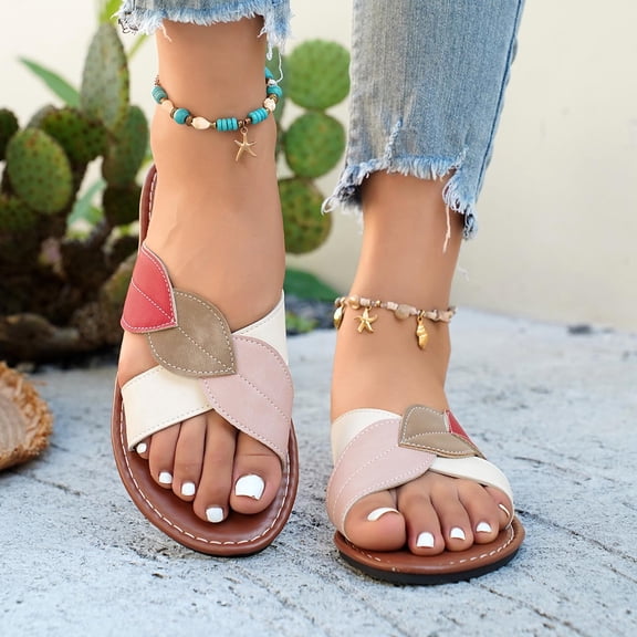 Luvrsol Plus Size Women's Sandals Casual Versatile Slippers Beach Shoes Color-Blocked Peep-Toe Sandal, 6.5-13.5
