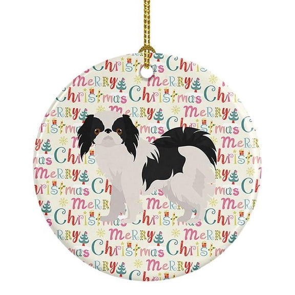 Japanese Chin #2 Merry Christmas Ceramic Ornament 2.8 in x 2.8 in