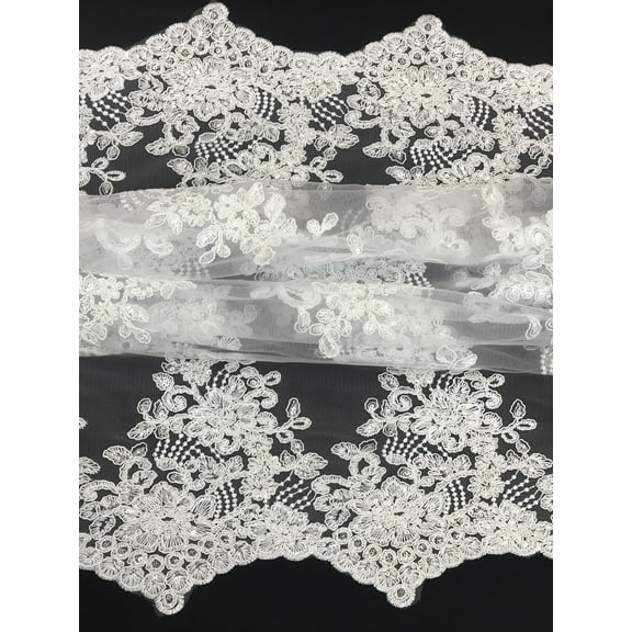 Imperial Bridal Lace Embroidered Clear Shiny Sequins, Sells by the Yard from Sal Tex Fabrics, white