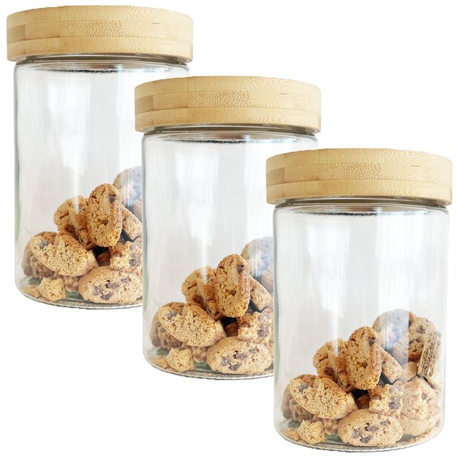 JS Gourmet - Set of 3 Glass Containers with Airtight Lid, 1300ml Capacity