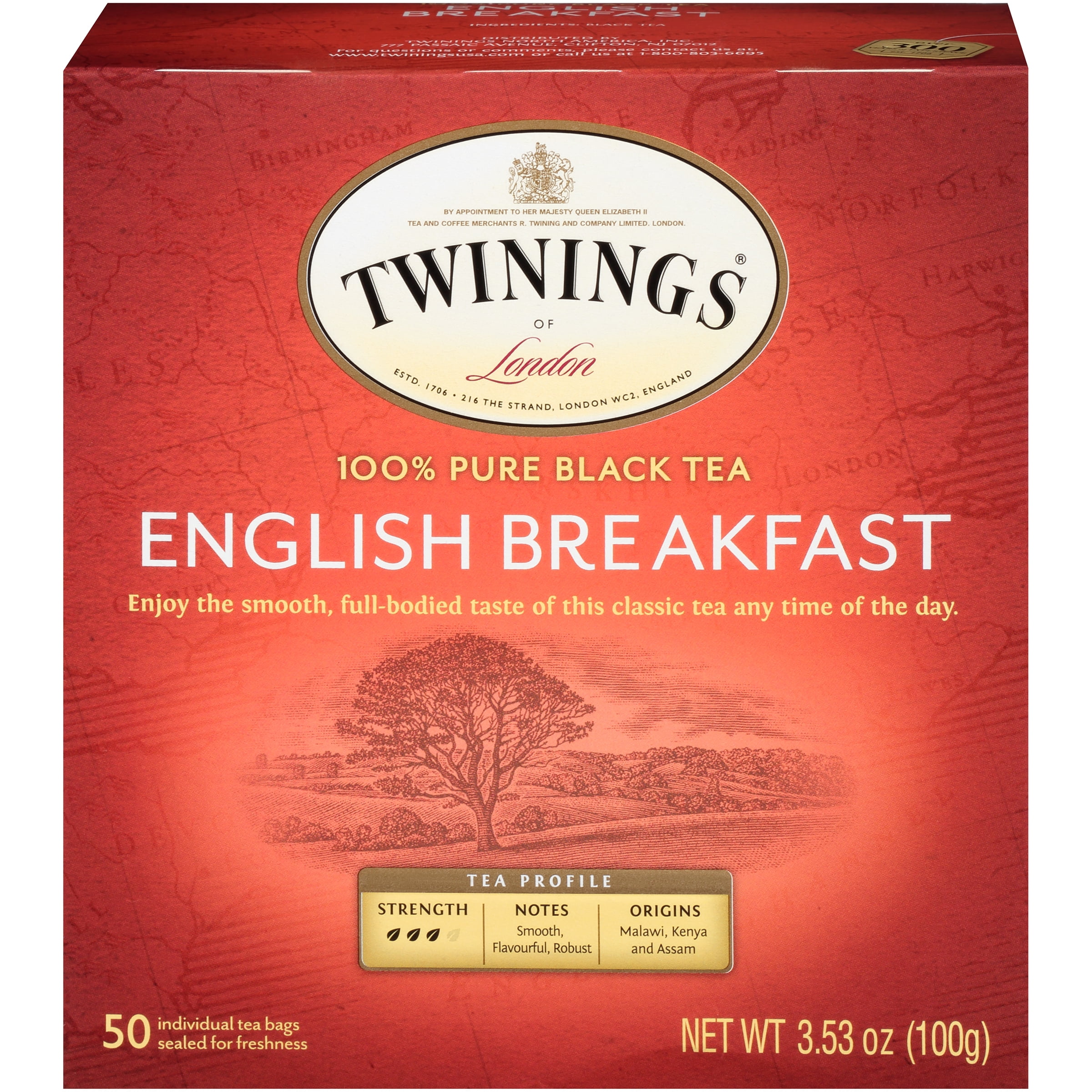 Twinings of London English Breakfast 100% Pure Black Tea Bags, 50 Count, 3.53 Oz