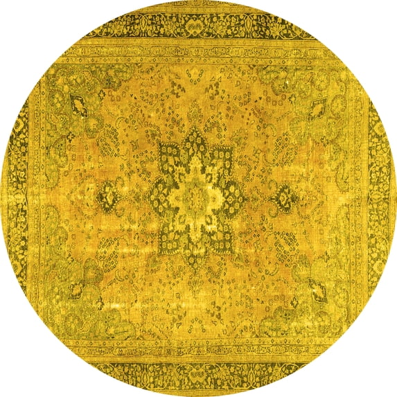 Ahgly Company Machine Washable Indoor Round Persian Yellow Traditional Area Rugs, 7' Round