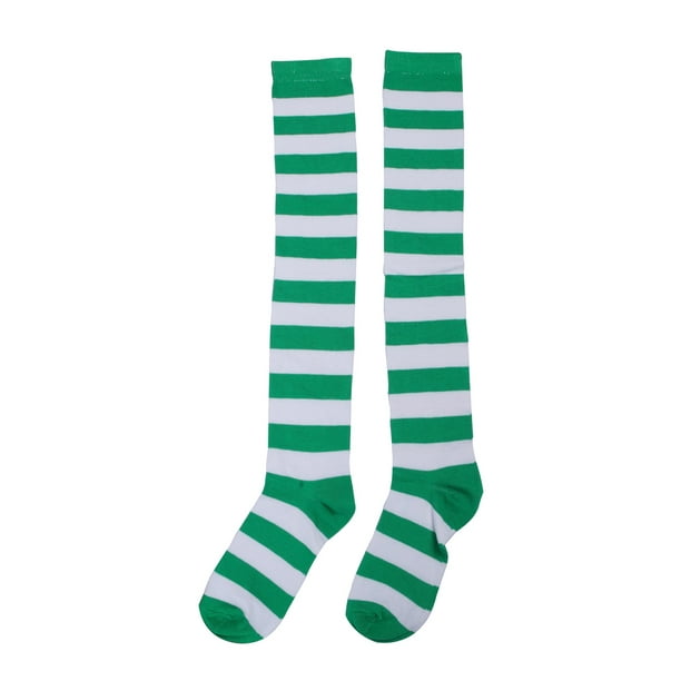 HDE HDE Women's Green and White Striped Socks Over Knee High Extra