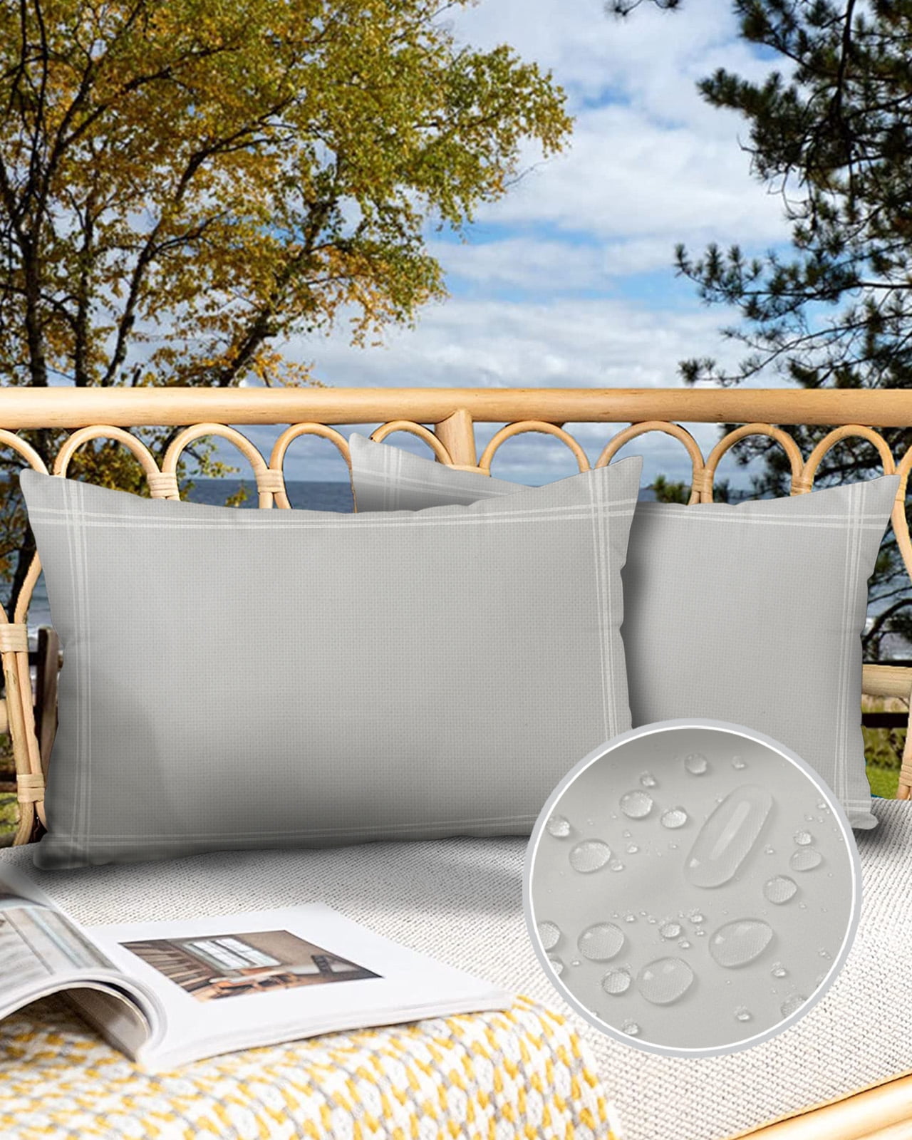 Pack of 2 Outdoor Pillow Covers, Solid Color Light Gray Waterproof Square Throw Pillowcase Cushion Decorative Pillow Covers for Couch Patio Tent, 20x12 in