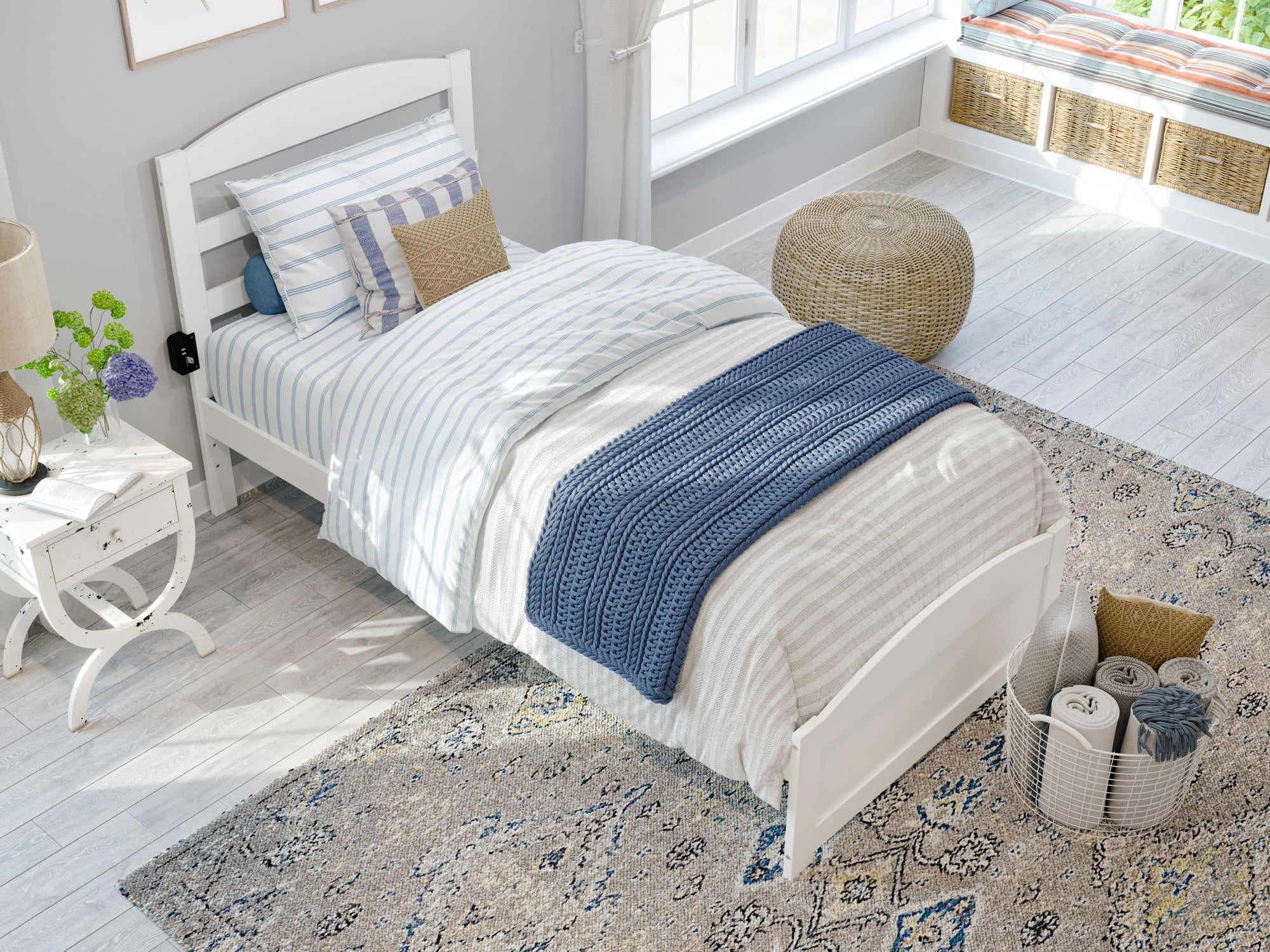 AFI Warren 14" Twin Wood Platform Bed Frame with Headboard and Footboard, White