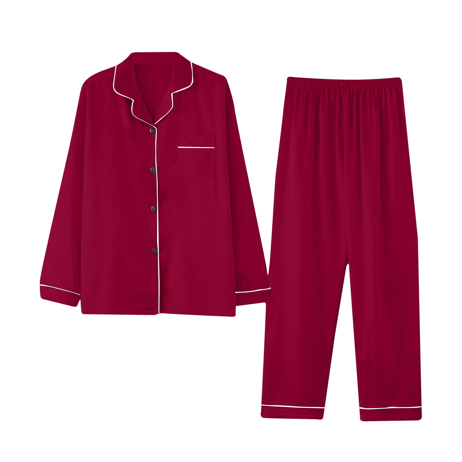Pitauce Womens Satin Pajama Set Button Down Soft Loungewear Long Sleeve Pjs Sleepwear with Pockets