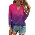 thumbnail image 2 of ibuvkizy Women's 2025 Fashion Button Shirts Summer Loose 3/4 Sleeve Tops Cute V-Neck Solid Casual Blouses Button Up Shirts for Women,Sizes S-4XL, 2 of 4