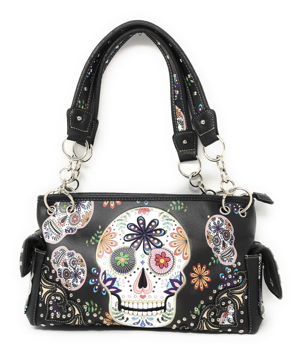 Womens Skull Print PU Leather Hobo Tote Shoulder Bag Package Handbag With Gift 