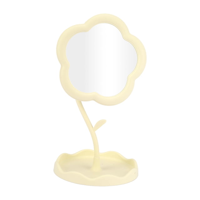 1 Pc Espejo Cosmético de Escritorio para Mujeres con Girasoles para Viajes de Negocios Vacaciones Espejo de Plástico Amarillo Plateado